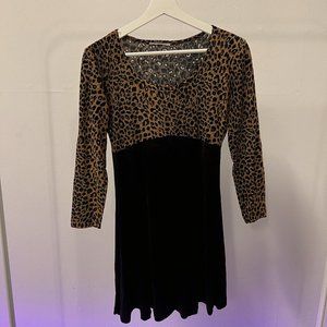 90s Leopoard Print Black Dress